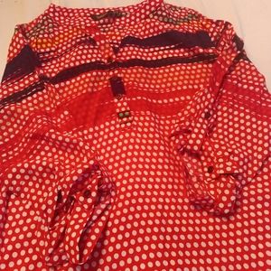 Red and navy with white dots blousr